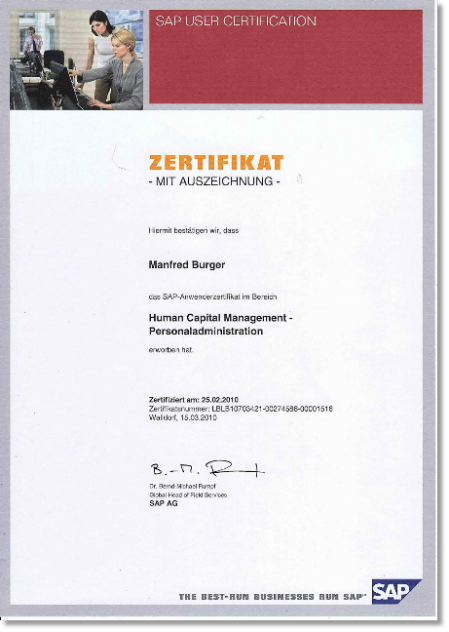 Zeugnis Manfred Burger SAP